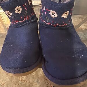 Anac Blue Suede-Like Boots with Floral Trim